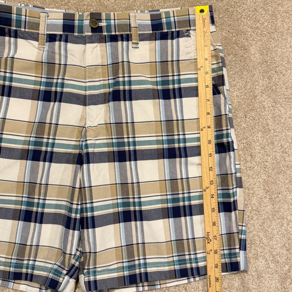 Croft‎ & Barrow Shorts Mens 36 Blue Tan Plaid Flat Front Cotton Blend Casual - Picture 5 of 6
